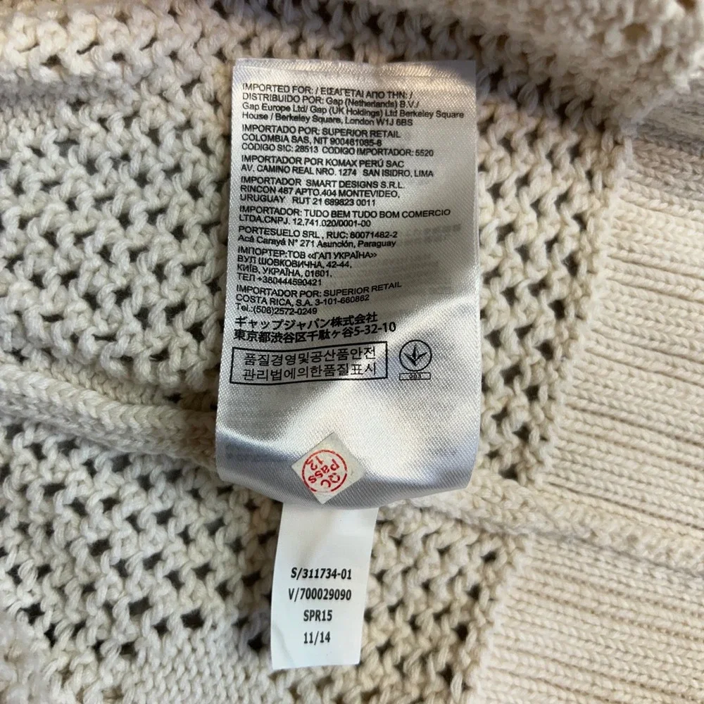 Banana Republic Cream Cotton Open Knit Polka Dot Pointelle Sweater Womens M Boho